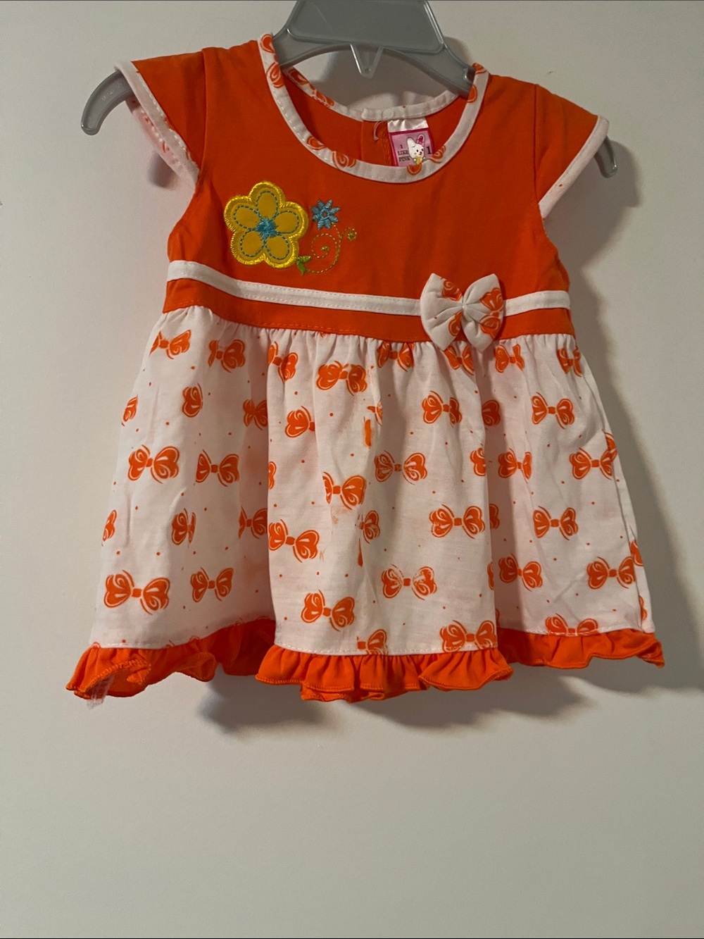 Girls Orange & White Bow Print Dress - Kids
